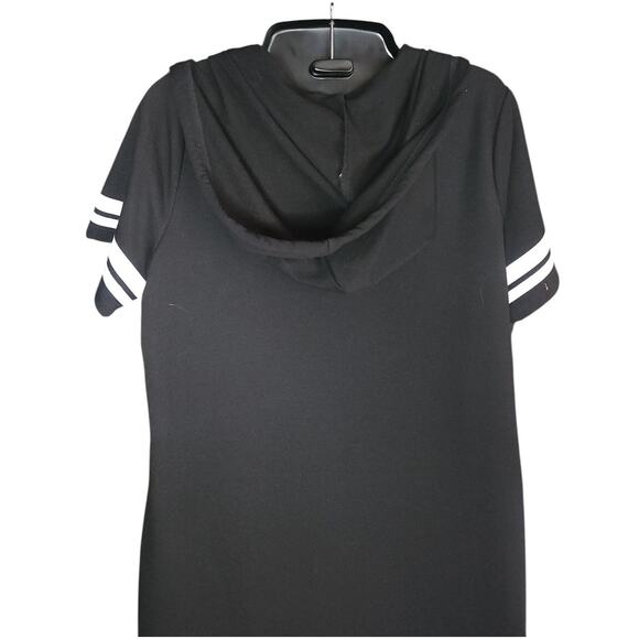 Michael Kors Sporty Hoodie Dress sz Medium Black White MK Logo Contrast Stripe - Picture 3 of 8